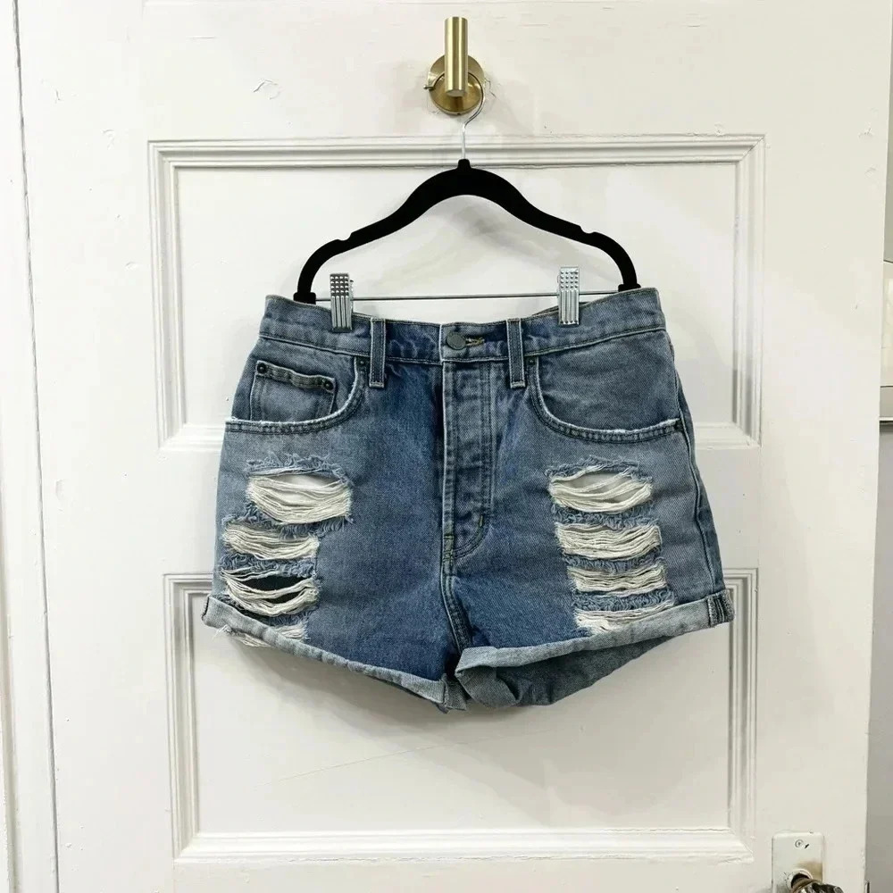 Distressed Carmar High Rise Denim Jean Shorts Sz 27